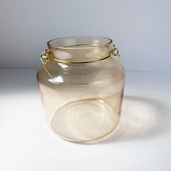 Gold Glass Gold Hanging Latern Vase Candle Holder 4.5” x 5.5” - Picture 4 of 8